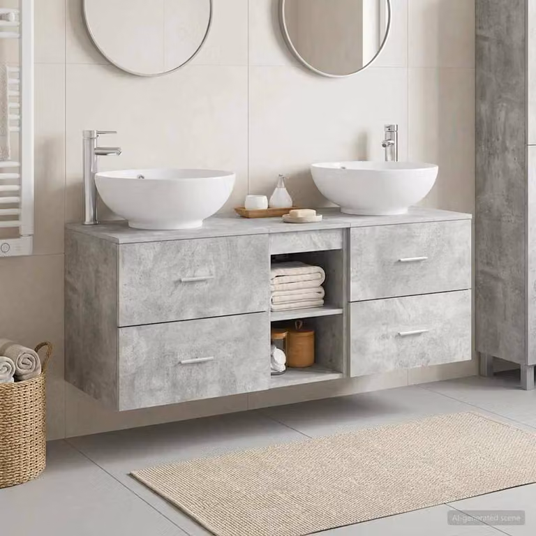 Set di mobili da bagno moderni vidaXL in 3 pezzi Grigio con vanità e pensili a muro L/P/H: 129,0 x 80,0 x 44,5 cm