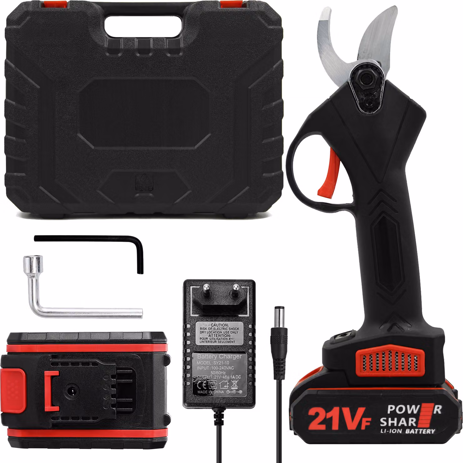 cesoie da giardino a batteria 21V 1200mAh, cesoie da frutta portatili con batteria agli ioni di litio, diametro 30 mm, alloggiamento in plastica, due batterie e un caricatore