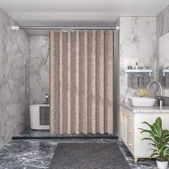 Tenda da bagno con funzione protettiva - Tenda protettiva per vasca da bagno - Design impermeabile - Tessuto effetto lino con motivo marrone - Dimensioni 250 x 180 cm