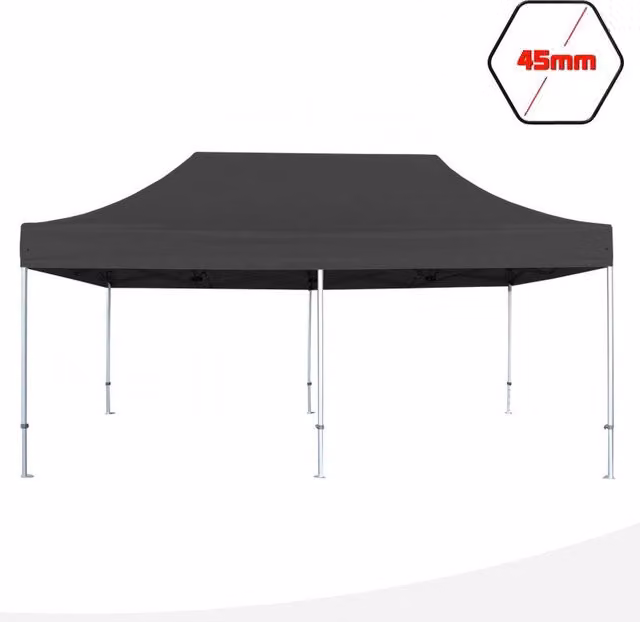 Gazebo 3x6 m nero SENZA laterali pieghevole alluminio piantone esagonale 45mm portatile estendibile richiudibile estensibile acciaio per fiere eventi stand chiosco tenda tendone mercato mercatino