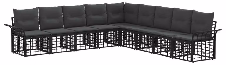 Set di divani da esterno 9 pcs Nero e Grigio scuro Poliestere