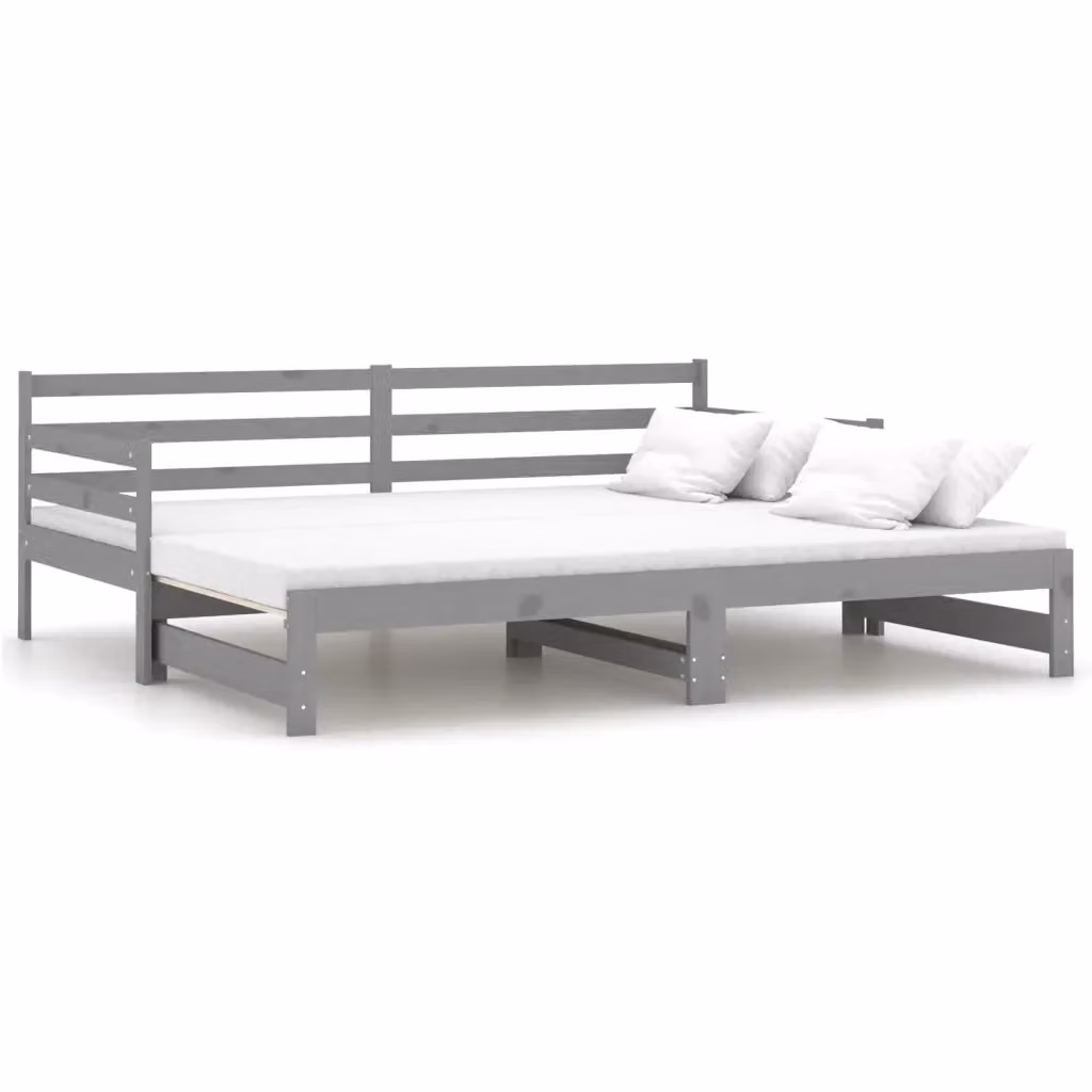 Dormeuse estraibile vidaXL in legno di pino massello grigia con materasso L/P/H: 203 x 183 x 69 cm – 2