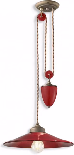 Lampadario Vintage Colors Saliscendi Ferro E Ceramica Bordeaux 1 Luce E27