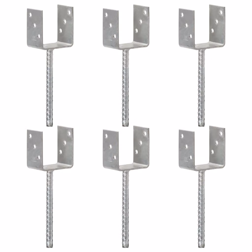 Set di 6 picchetti per recinzione vidaXL in acciaio zincato argento, L/P/H: 9 x 6 x 30 cm