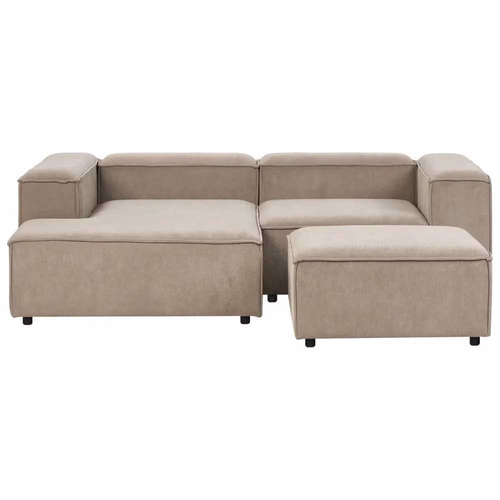 Divano angolare componibile BELIANI a 3 posti con ottomana, modello moderno in velluto beige e marrone con struttura in legno e gambe nere, configurazione a destra, L/P/H: 240 x 180 x 68 cm – 2