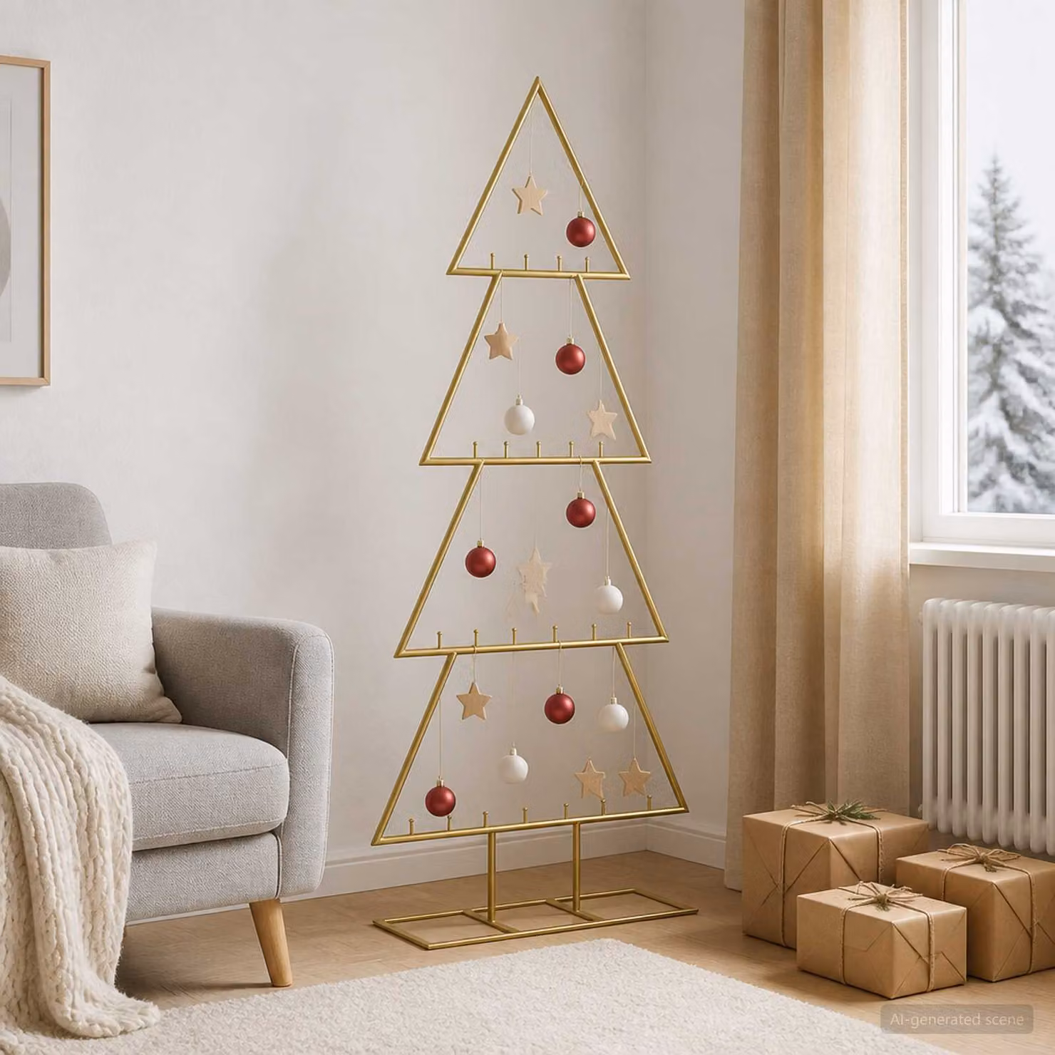 Albero di Natale moderno vidaXL KUOPIO in metallo color oro con supporto da tavolo, Altezza: 125 cm