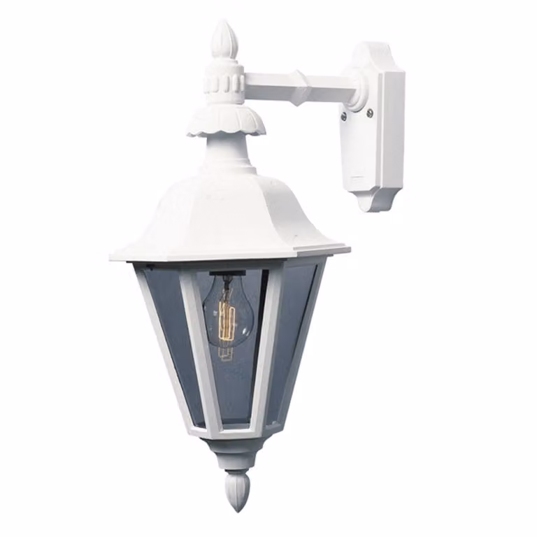 Applique Konstsmide Pallas in alluminio laccato bianco con vetro acrilico color fumo. Vetro acrilico