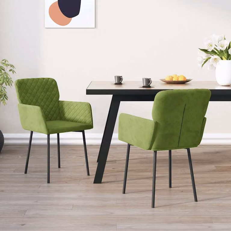 Set di 2 sedie da pranzo vidaXL in velluto verde chiaro con struttura in metallo e MDF