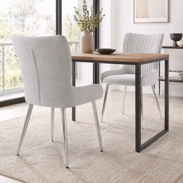Set di 2 sedie da pranzo Mivray in velluto grigio con gambe in metallo per soggiorno e camera da letto
