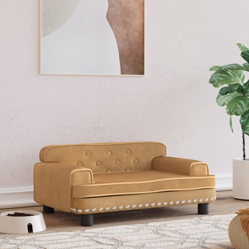 The Living Store Letto per cani Marrone 70x45x30 cm in velluto