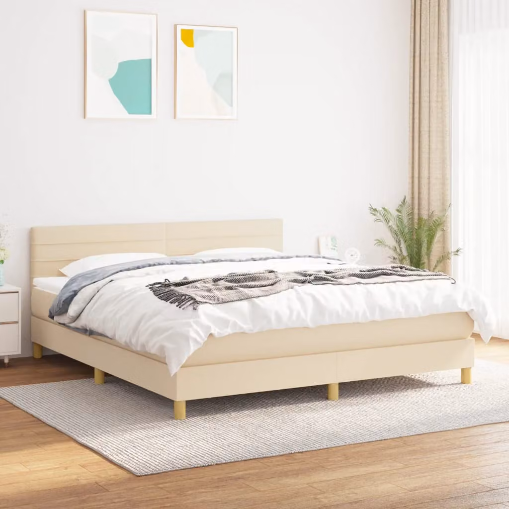 Giroletto a molle con materasso ibrido vidaXL in tessuto beige e bianco L/P: 160 x 200 cm