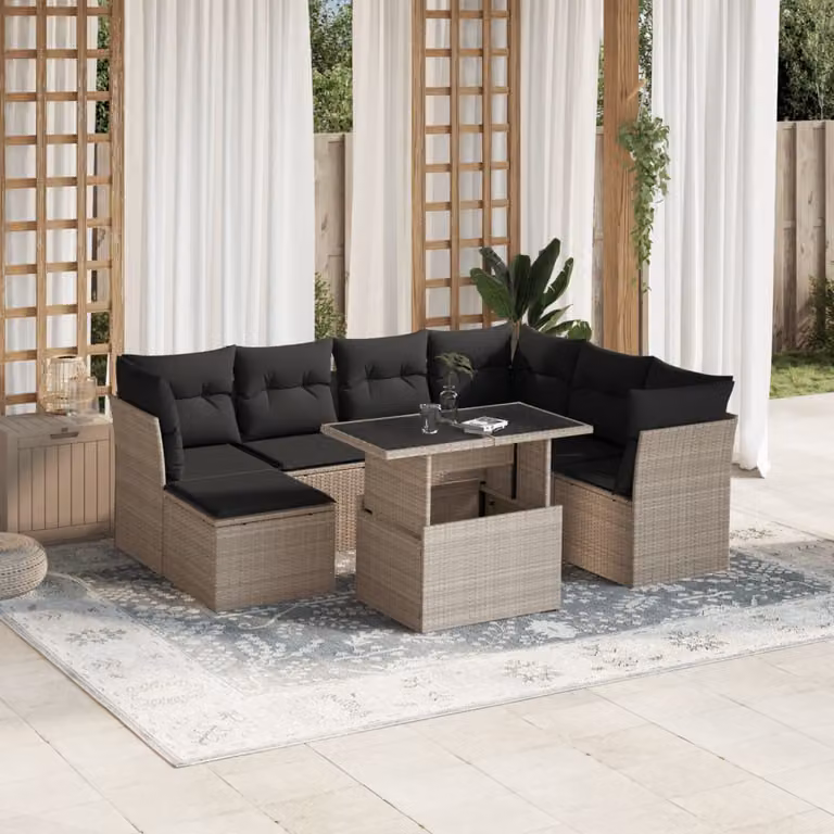 vidaXL Set Divano da Giardino a L 8pz in Polyrattan Grigio Antracite con Cuscini e Tavolino