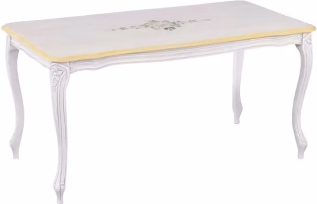 Tavolino shabby legno bianco anticato decorato filo ocra 100x50x50 - Mobili 2G