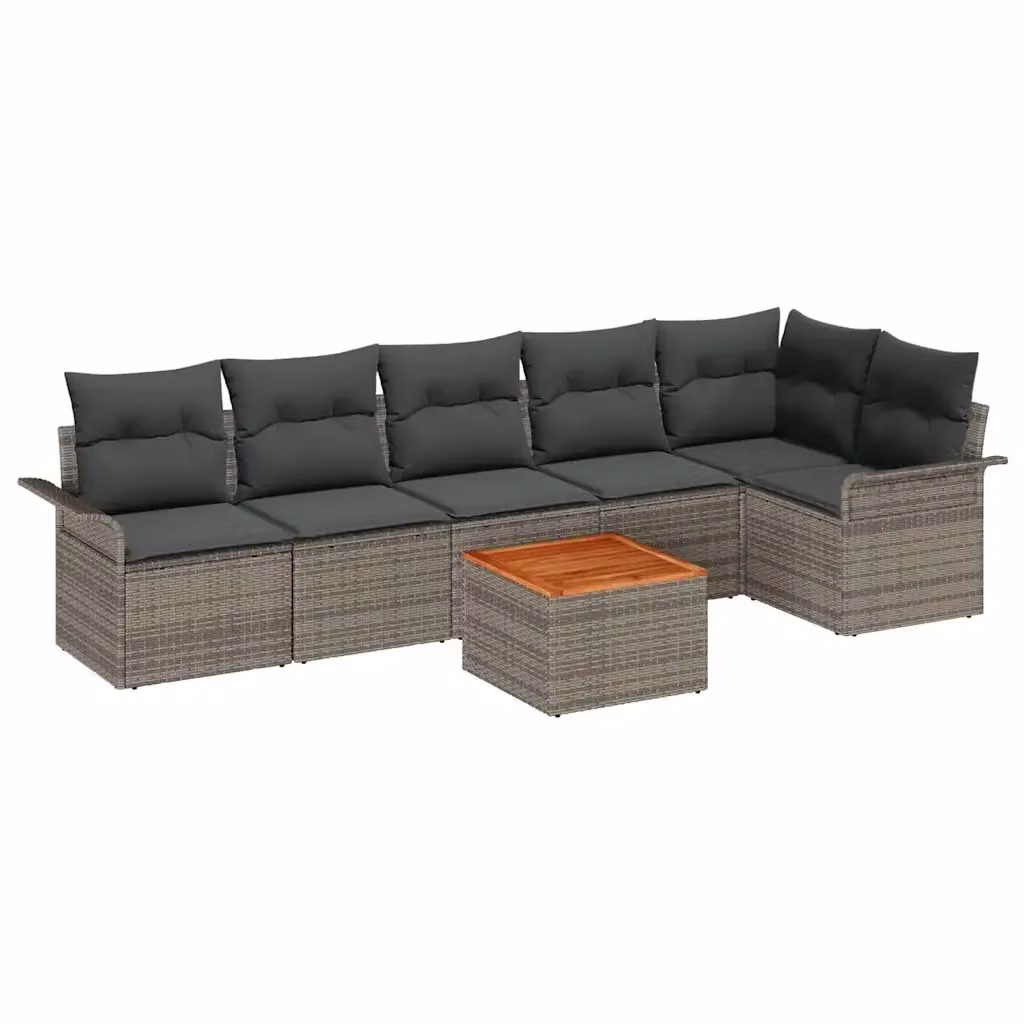 Set Divano da Giardino vidaXL 7 Pezzi in Polyrattan Grigio con Cuscini e Tavolino – 2