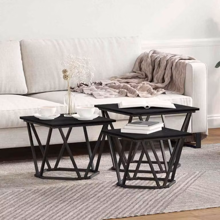 Maison Exclusive - Tavolino da caffè, set di 3 pezzi, effetto legno di quercia nero, 50 x 50 x 40 cm