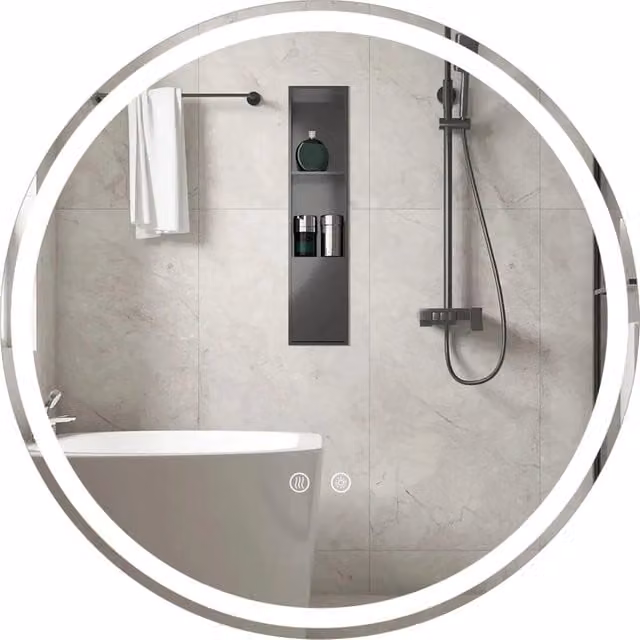 Specchio da bagno rotondo DESIGN IN con LED regolabile, touch screen e funzione anti-appannamento, colore bianco, Diametro: 70 cm