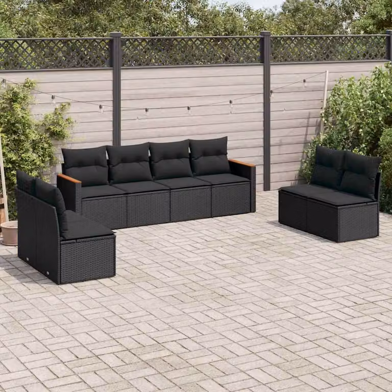 Set di divani da giardino vidaXL in polyrattan nero con 8 cuscini imbottiti e coperture rimovibili