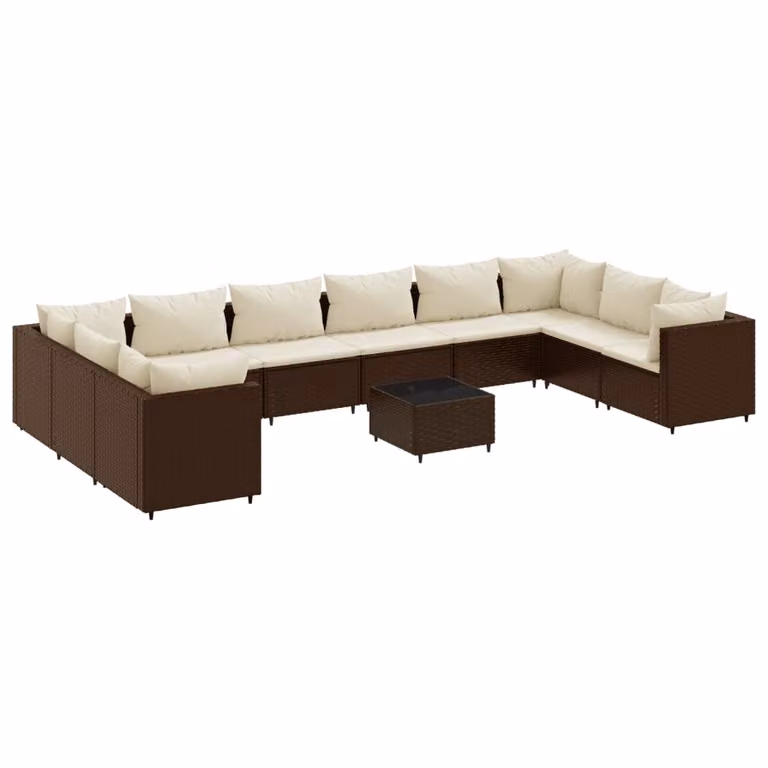 Set Divani da Giardino 11 pz con Cuscini in Polyrattan Marrone