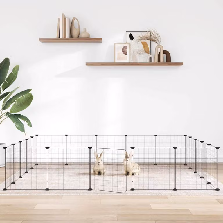 Gabbia per animali vidaXL in acciaio con 20 pannelli e porta, colore nero, L 175 x P 175 x H 175 cm