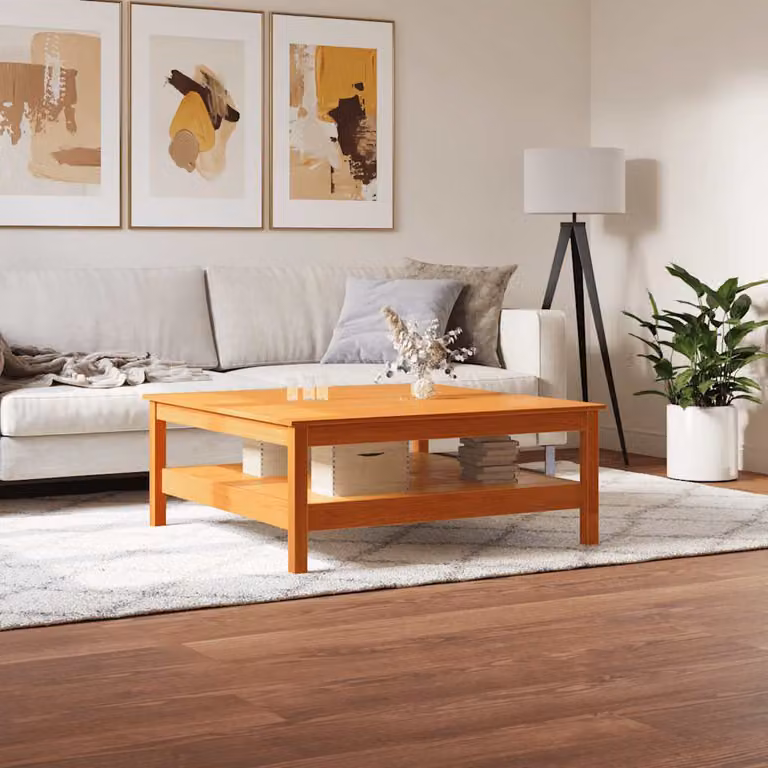vidaXL Tavolino da Salotto Quadrato in Legno di Pino Massello Marrone Cera con Stile Rustico