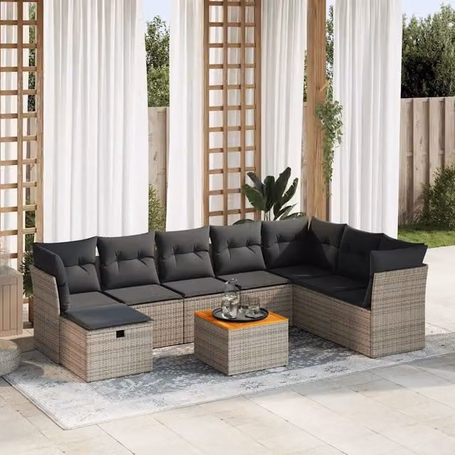 Set Divano da Giardino 9 pz con Cuscini Grigio in Polyrattan 3325777
