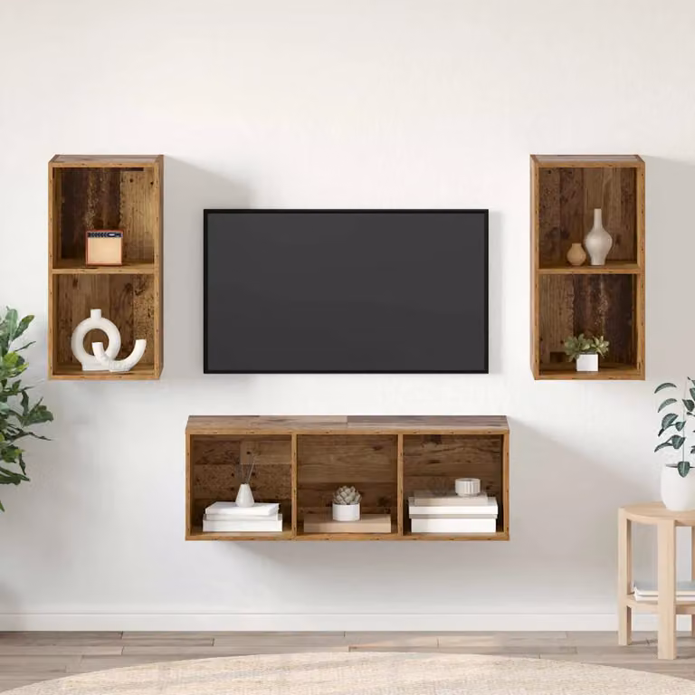 Set mobile TV moderno vidaXL in 3 pezzi, colore marrone, in legno ingegnerizzato e MDF