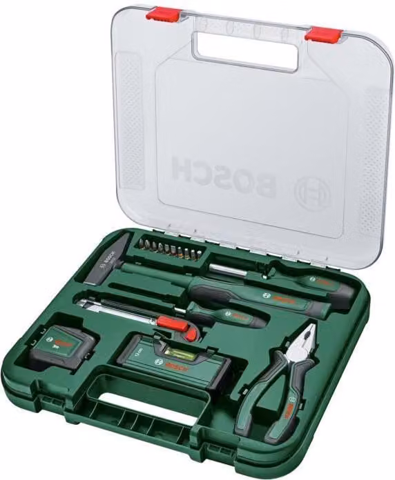 Set di utensili manuali universali Bosch, 17 pezzi, set di riparazione versatile, nero