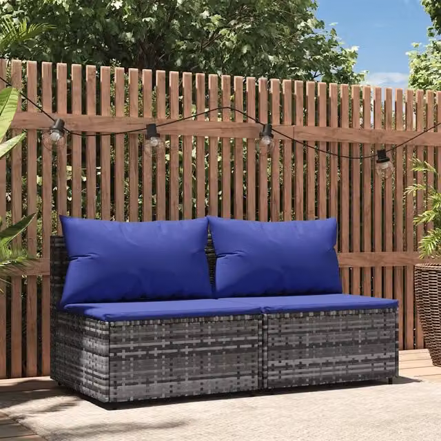 Divani Centrali da Giardino con Cuscini 2pz Polyrattan Grigio 319850