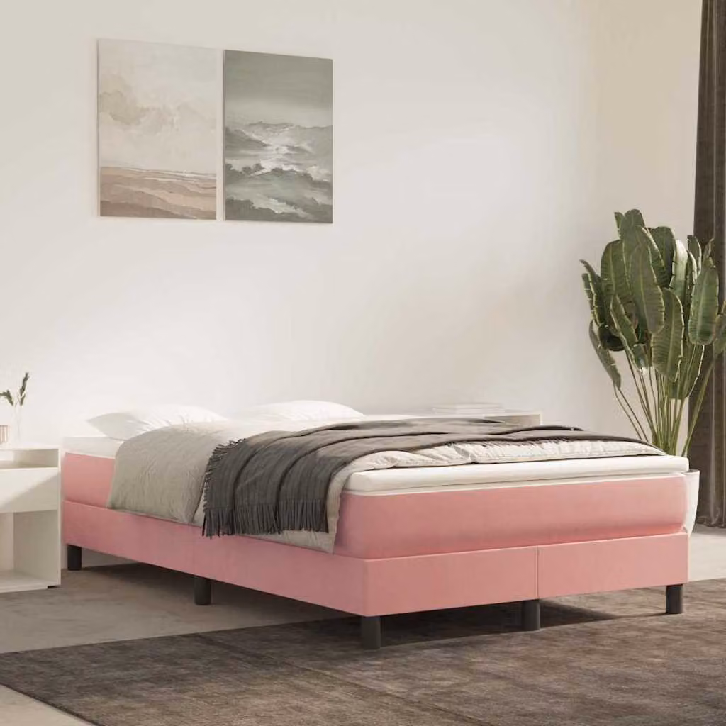 vidaXL Struttura Letto a Rete a Molle in Velluto Rosa L: 200 cm, P: 120 cm