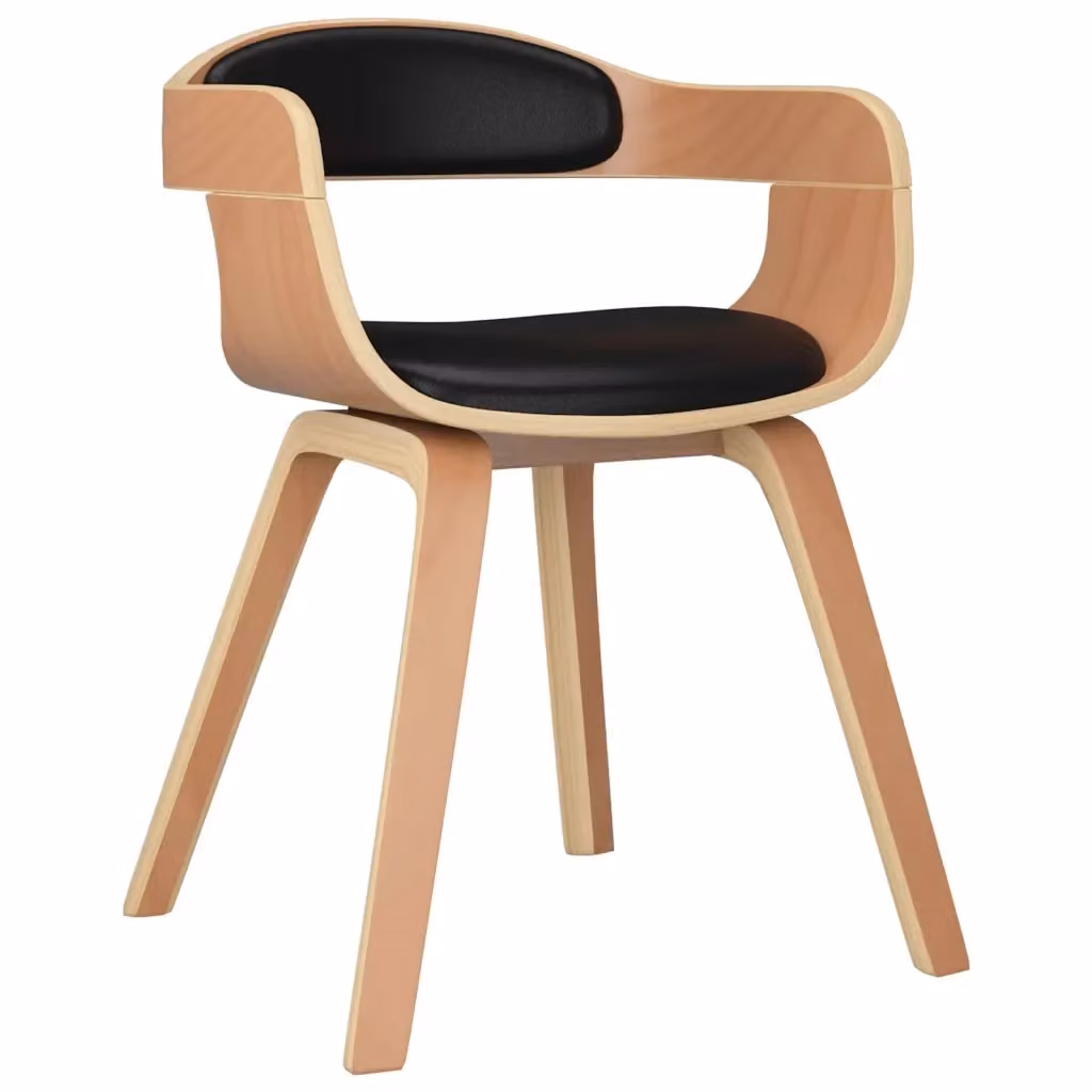 Sedia da Pranzo Moderna vidaXL in Legno e Similpelle Nera con Braccioli – 2