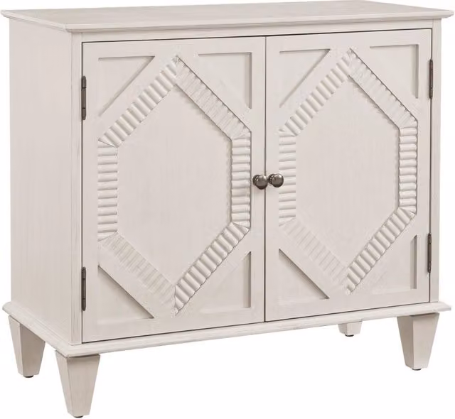 Credenza retrò in legno 85 cm con vani regolabili, accenti geometrici, finitura bianco antico per soggiorno e ingresso