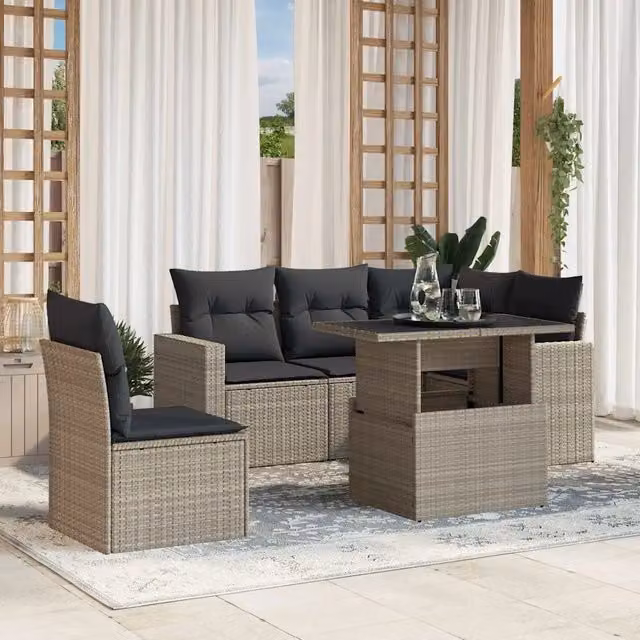Set Divano da Giardino 6pz con Cuscini Grigio Chiaro Polyrattan 3267282