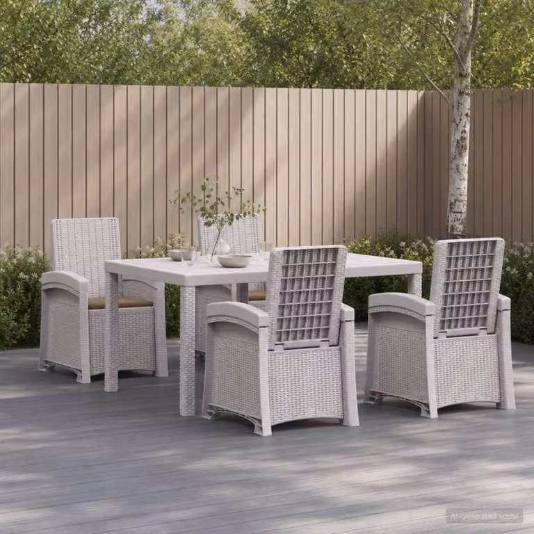 Set da pranzo per giardino e terrazzo vidaXL in rattan bianco e beige composto da 5 pezzi