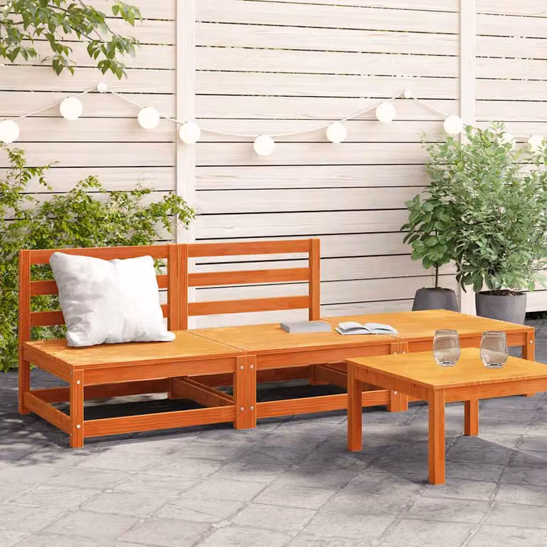 vidaXL Divano da Giardino in Legno di Pino Cerato Marrone con Poggiapiedi incluso