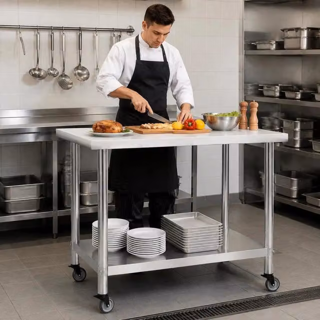 Kitchen Work Table With Wheels, 100x45x85 Cm, Stainless Steel