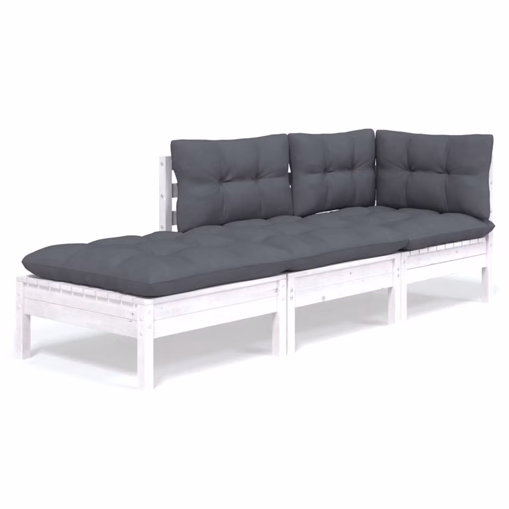 Set Divani da Giardino 3 pz con Cuscini Legno Massello di Pino
