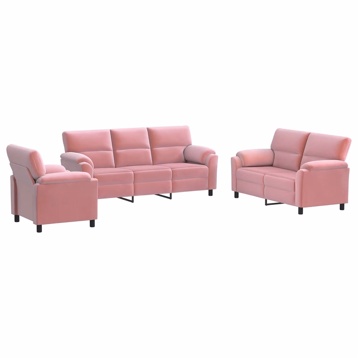 Set di 3 divani moderni vidaXL in velluto rosa con struttura in metallo per il tuo soggiorno