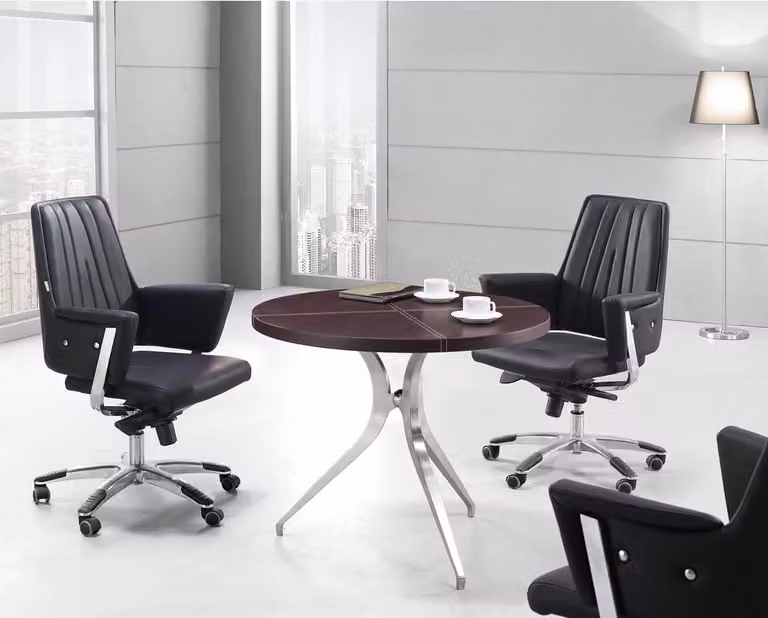 Leder-Couchtisch in Schwarz mit Edelstahl und MDF für modernes