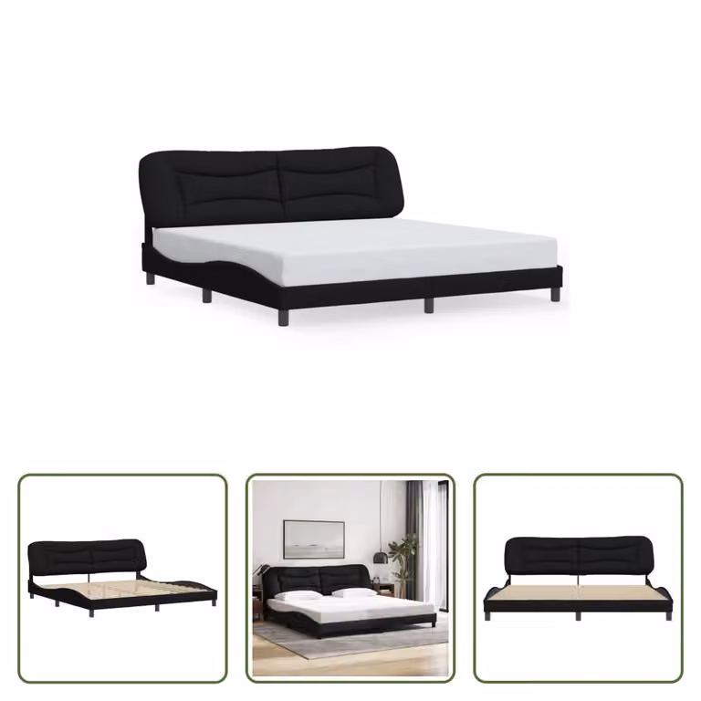 The Living Store Struttura letto con testiera nera 200x200 cm in tessuto