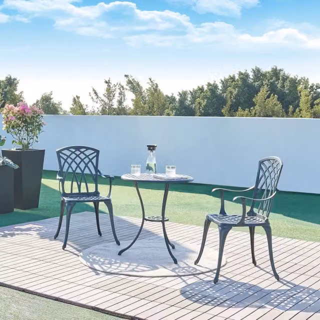 Set da Bistrot Vena casa.pro in Alluminio con Tavolo Rotondo e 2 Sedie - Grigio Scuro con Patina Verde