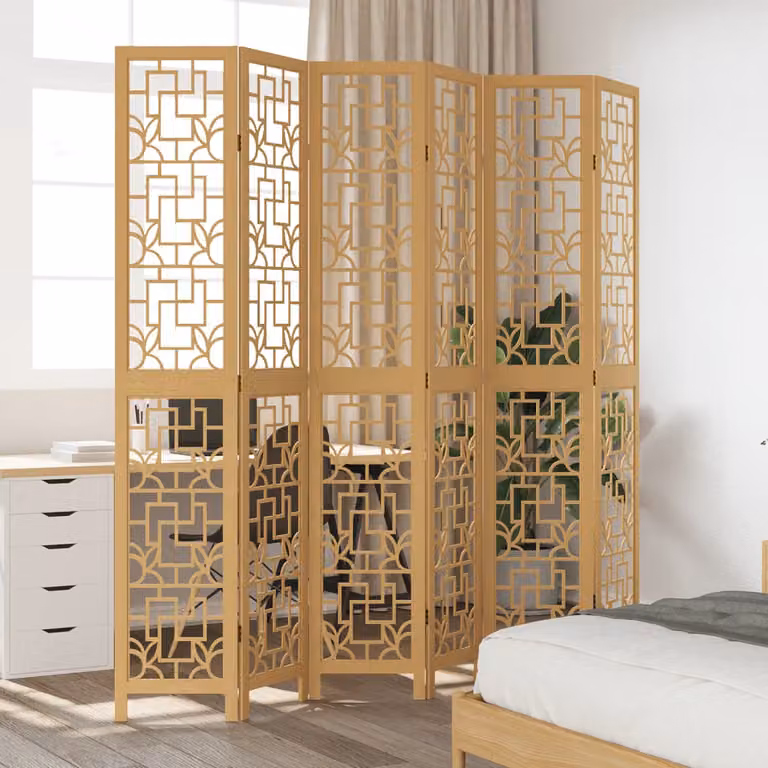 Divisorio Ambienti vidaXL con 6 Pannelli in Legno Massello di Paulownia Marrone, Design Moderno Geometrico, H 220 cm x L 40 cm