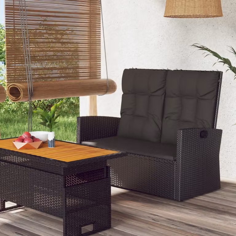 vidaXL Panca da Giardino Reclinabile in Polyrattan e Metallo con Cuscini in Tessuto, Nero, L: 118 cm