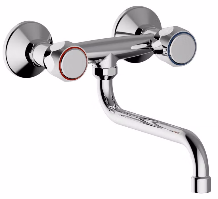 Schläfer 3431110 | Rubinetto Lavello Cucina a Muro con Manopola Caldo e Freddo, Canna Girevole Universale a S, Perfetto Anche per Lavanderia e Bagno, Aeratore Risparmio Compatibile con Neoperl, Cromo