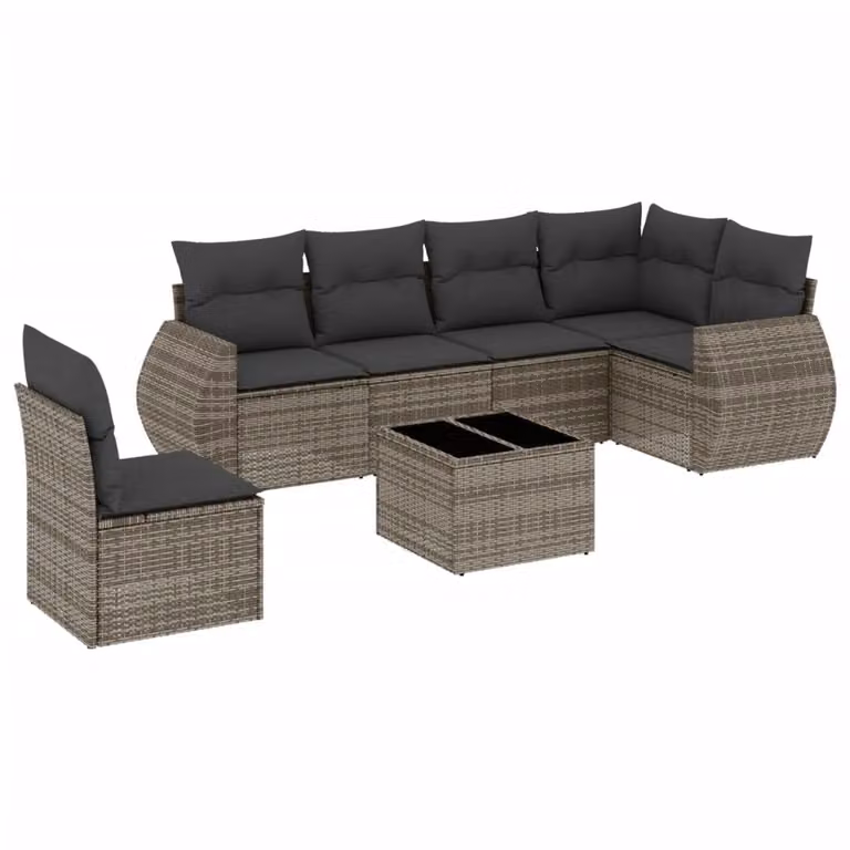 Set Divani da Giardino 7 pz con Cuscini Grigio in Polyrattan