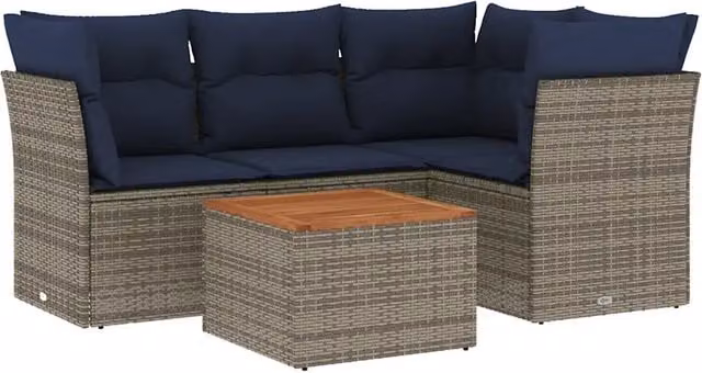 Set Divani da Giardino 5 pz | Set Salotto da Giardino con Cuscini Grigio in Polyrattan