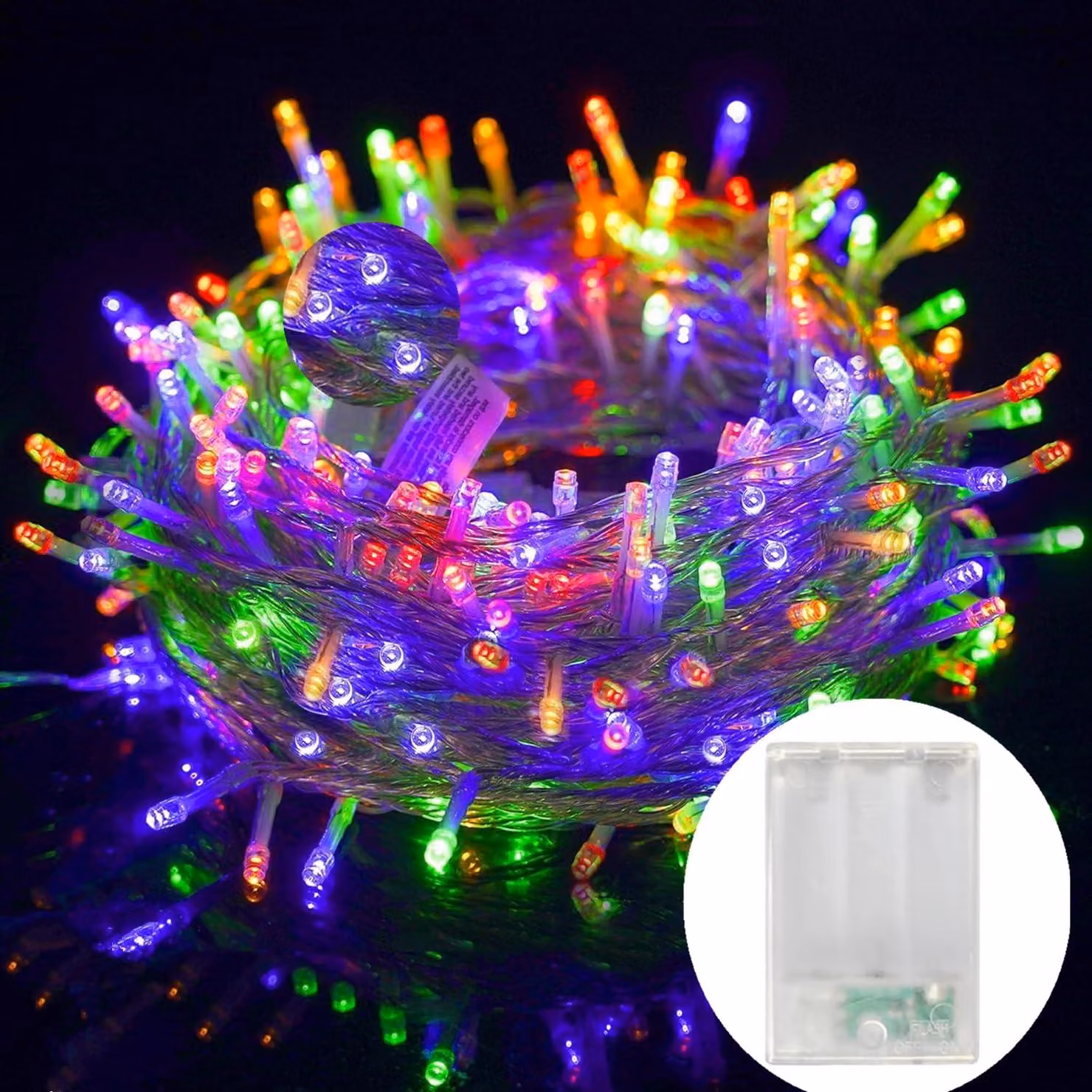 Catena luminosa con 80 LED, lunghezza 10 metri, alimentazione a batteria, cambio colore, grado di protezione IP44