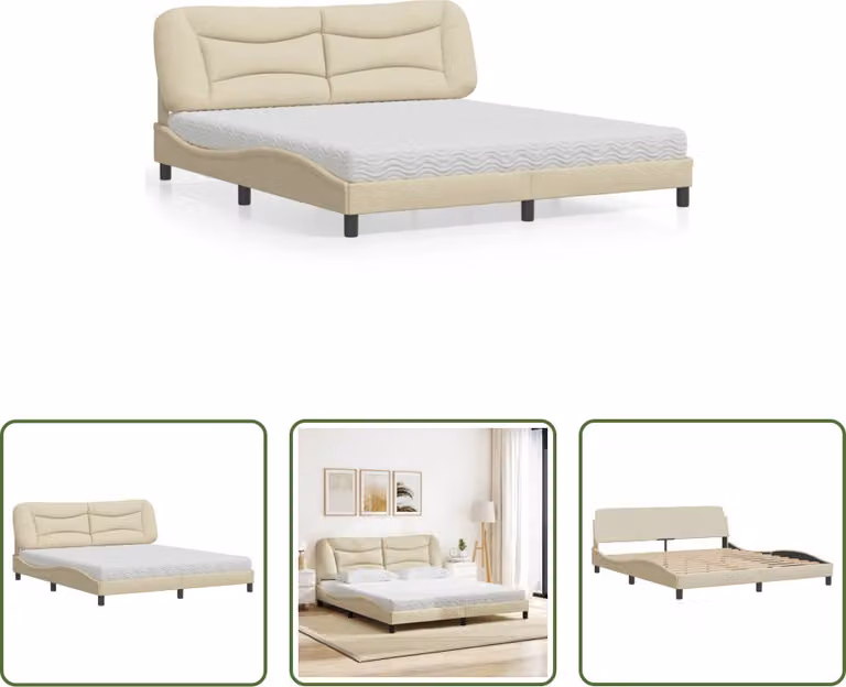 The Living Store Letto con materasso crema 180x200 cm in tessuto