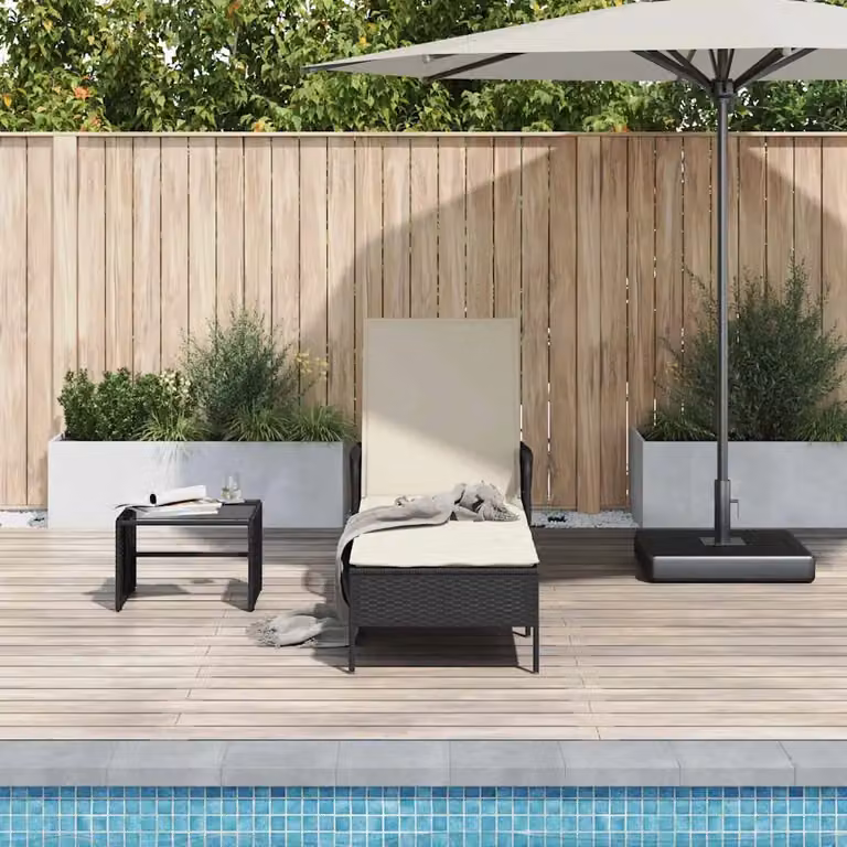 vidaXL Lettino da sole in rattan e metallo con poggiatesta regolabile, Nero e Bianco Crema
