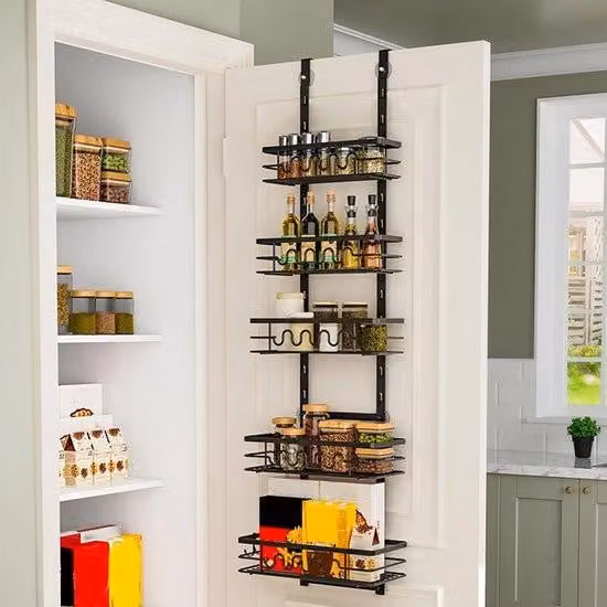 Famanu - Scaffale sospeso per erbe aromatiche, con 5 ripiani - Ideale per la porta della cucina - Regolabile - Realizzato Acciaio al carbonio