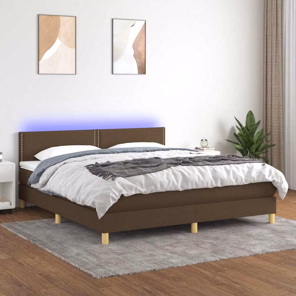 Letto Ibrido con Materasso a Molle Insacchettate e Illuminazione LED vidaXL, Marrone Scuro, L/P/H: 180 x 200 x 88 cm